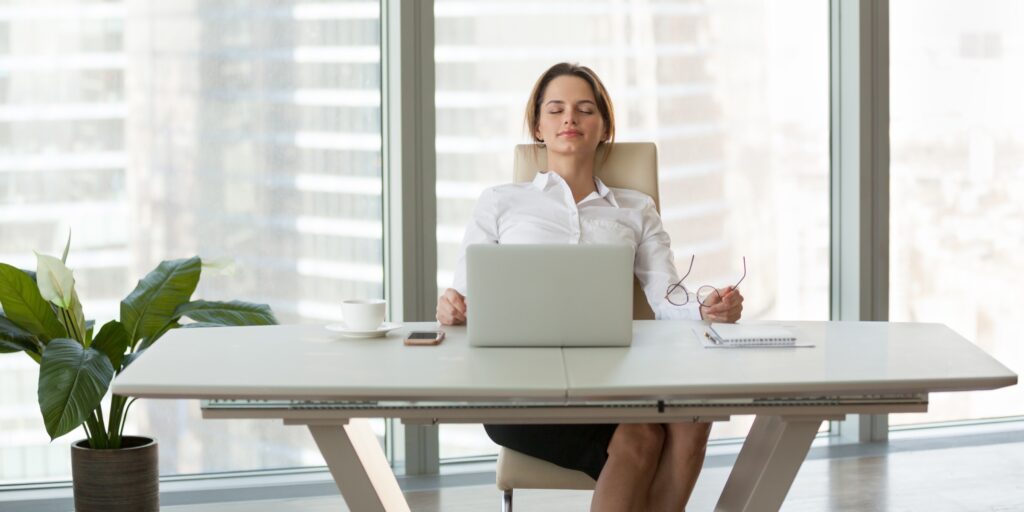 Woman in an ergonomic office space